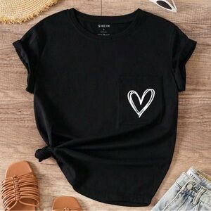 Black Tee with Heart Pocket